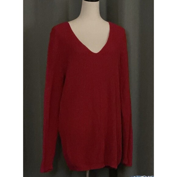 Lane Bryant Sweaters - Lane Bryant Womens V Neck Sweater Sz 18 / 20 W Red Pullover Long Sleeve Knit